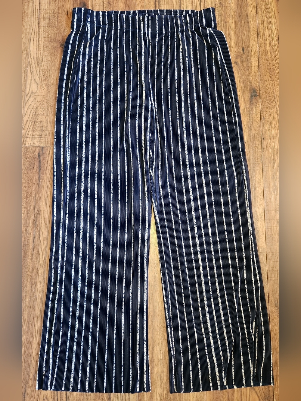 Navy Blue Vertical Stripe Wide-Leg Pants
